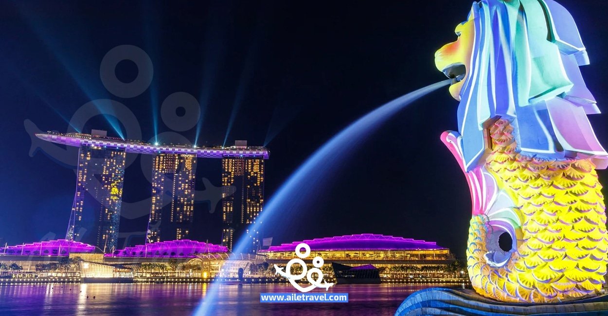 سنغافورة السياحة في سنغافورة تمثال الأسد مطل على أشهر ابنية سنغافورة