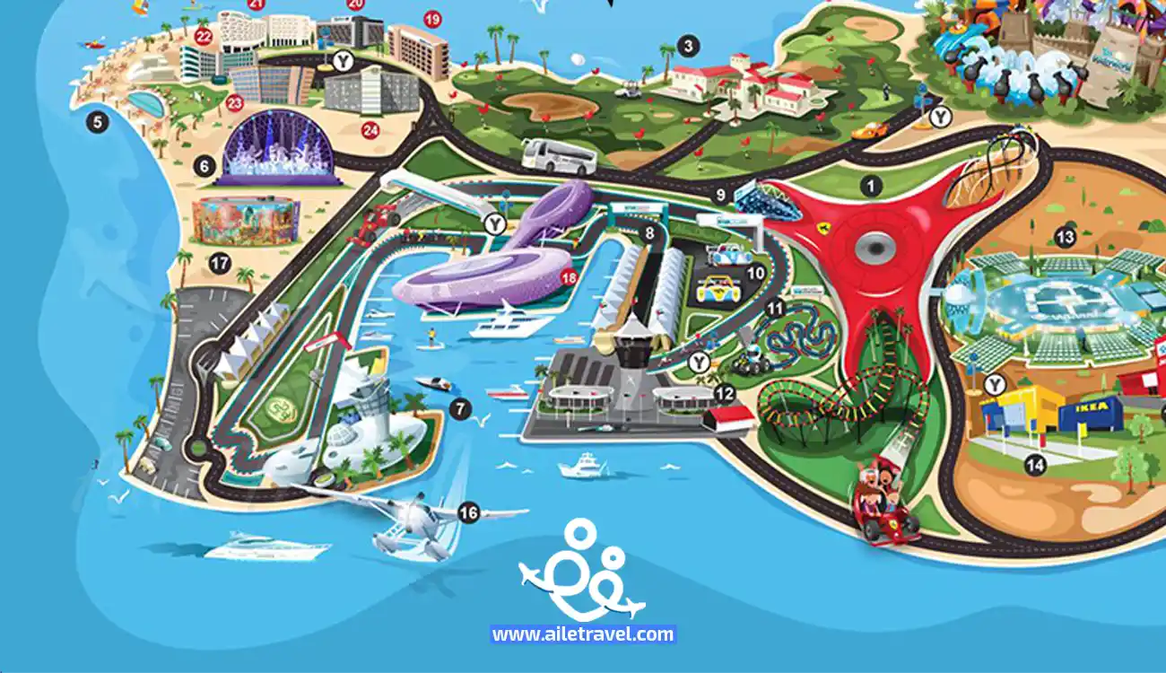 خريطة جزيرة ياس للسياحة في ابوظبي